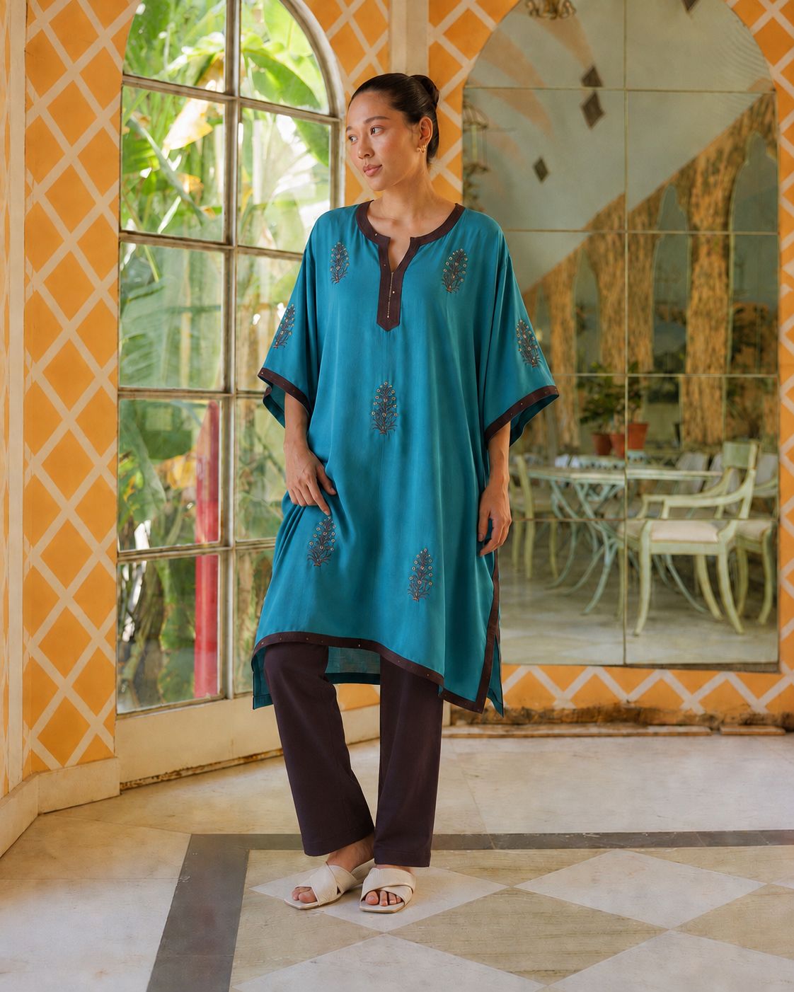 LES FLEURS BLEUES TEAL KAFTAN (SET OF 2)