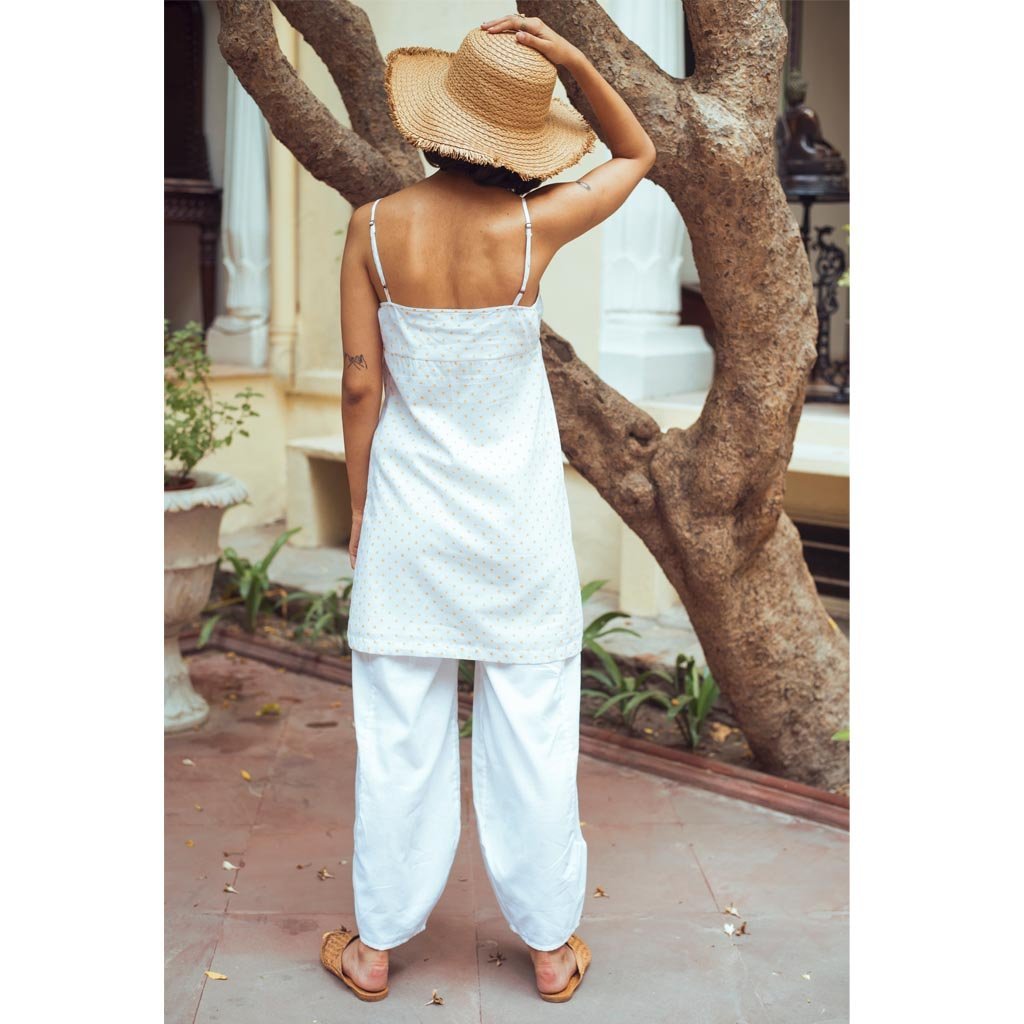 MANGUE POLKA SLIP DRESS (Dress-White & Mangue) - Tokree Shop Jaipur