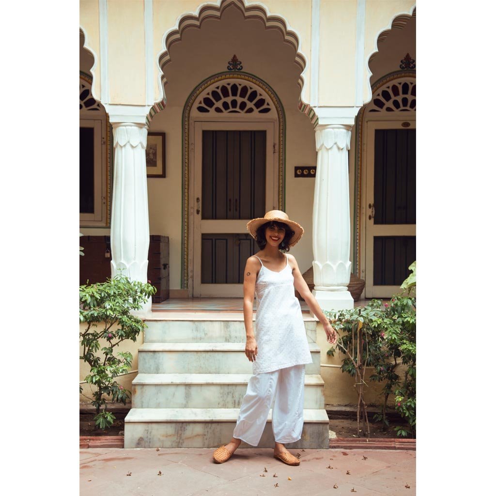 MANGUE POLKA SLIP DRESS (Dress-White & Mangue) - Tokree Shop Jaipur