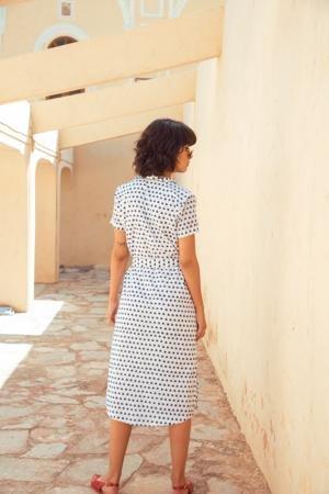 INDIGO SPLOTCH SHIRT-DRESS(Dress-White & Indigo) - Tokree Shop Jaipur