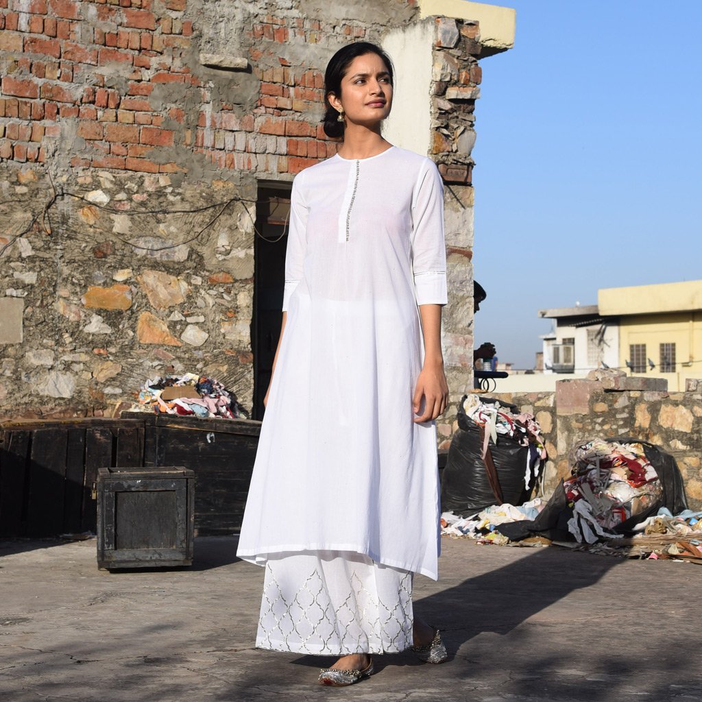 Beautiful White Rayon Readymade Women Kurta Pajama Pant Salwar Kameez Suit  Dress | eBay