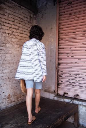 OVERSIZED INDIGO SPLOTCH OVERSIZED SHIRT (Shirt-White & Indigo) - Tokree Shop Jaipur