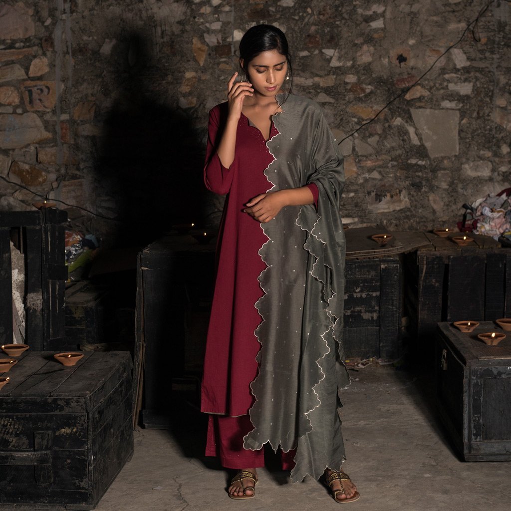 ABISH (Kurta/Dress-Maroon/Grey) - Tokree Shop Jaipur
