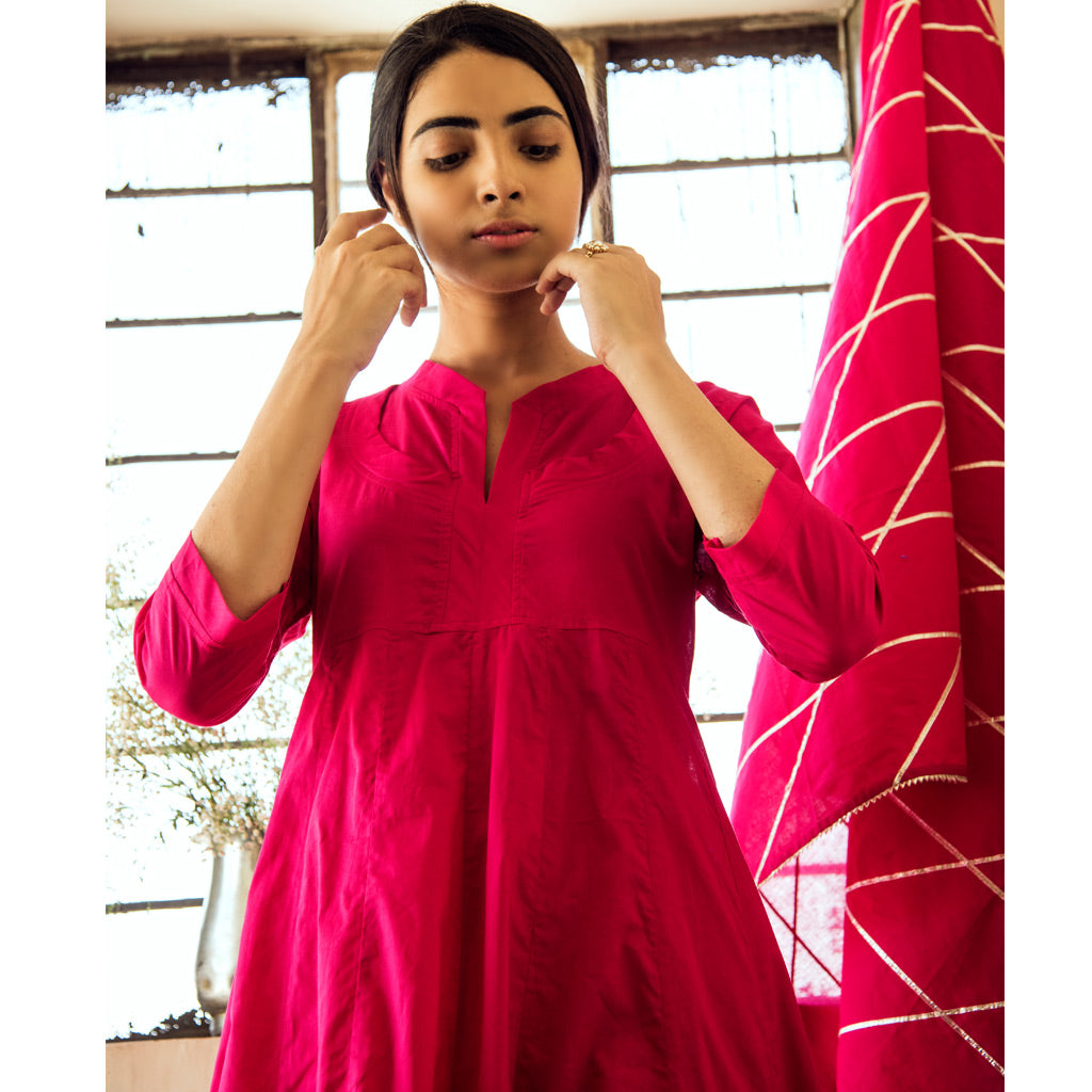 Silk Digital Print Trendy Gown in Rani