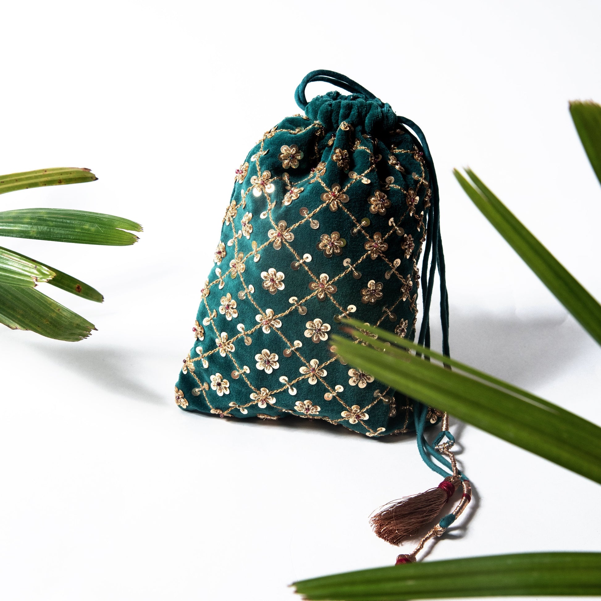 Makhmal Zardozi Batua (Teal) - Main Image